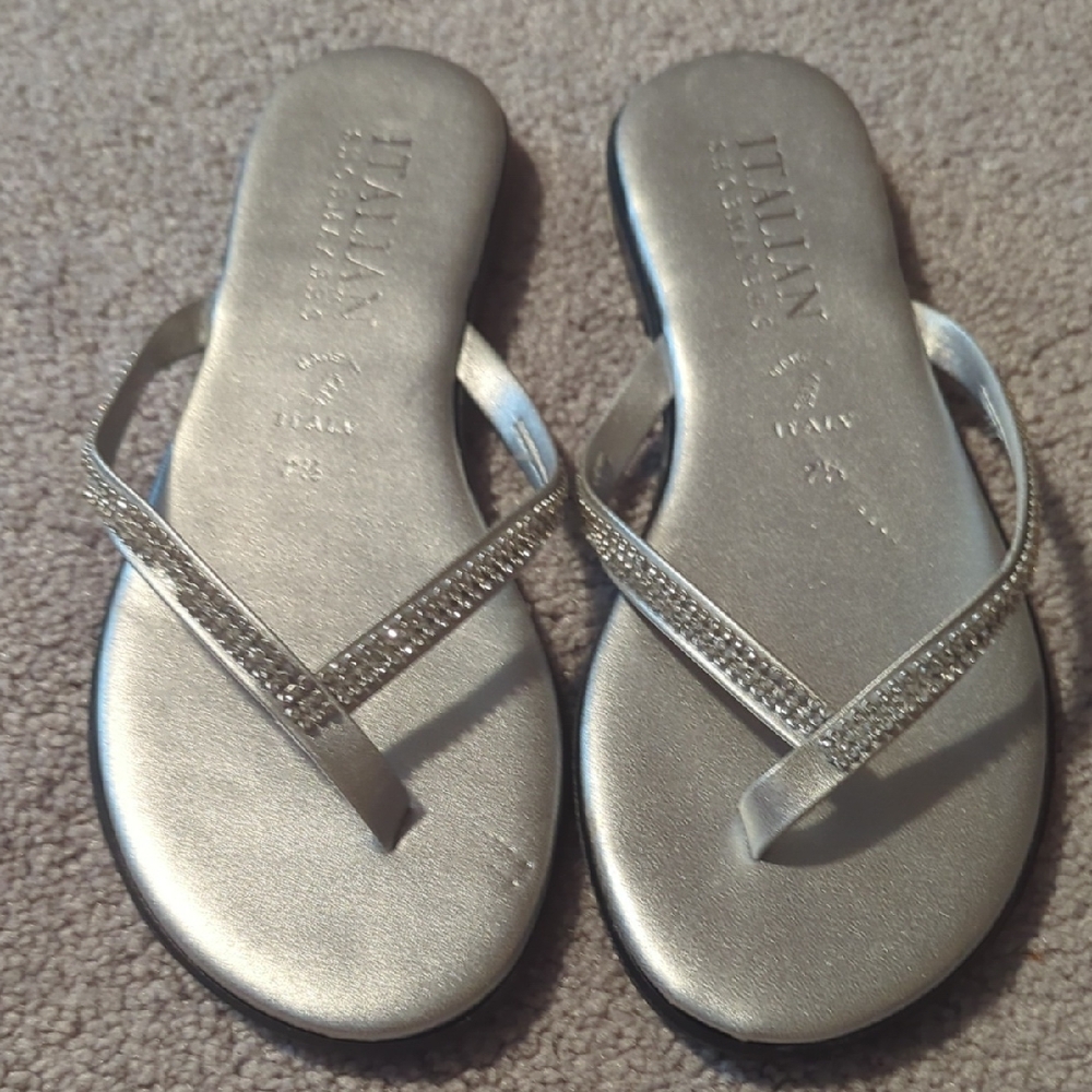Italian Shoemakers Silver Sandals with Rhinestones